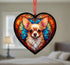 Chihuahua Fawn Stained Glass Effect Heart Suncatcher